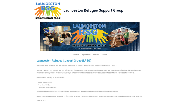 Screenshot of the Launceston Refugee Support Group website