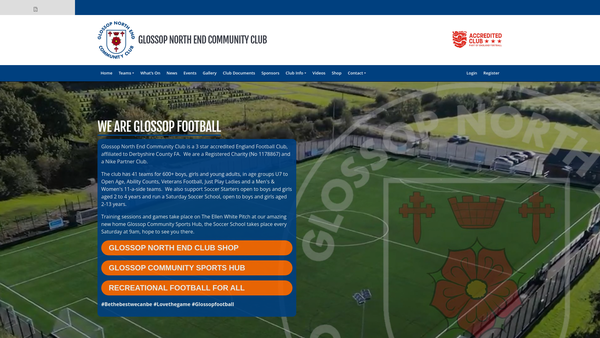 Screenshot of the Glossop North End Community Club website