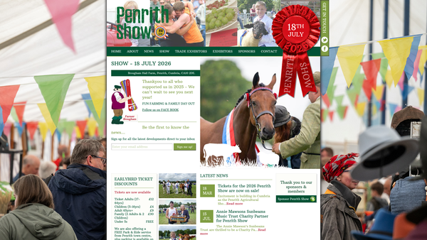 Screenshot of the The Penrith Agricultural Society website