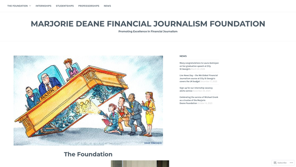 Screenshot of the The Marjorie Deane Financial Journalism Foundation website