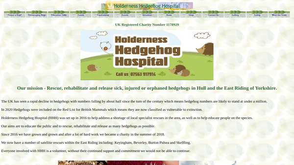 Screenshot of the Holderness Hedgehog Hospital website