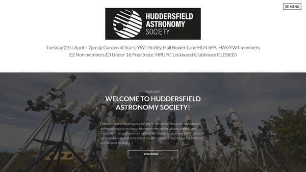 Screenshot of the Huddersfield Astronomy Society website