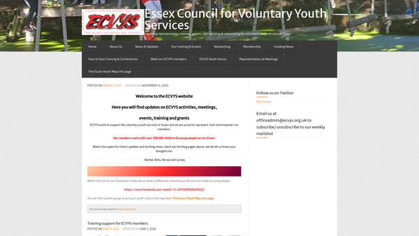 Screenshot of the Essex Council For Voluntary Youth Services website