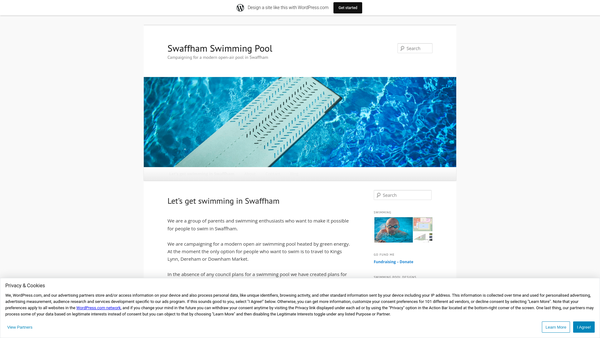 Screenshot of the Swaffham Swimming Pool website