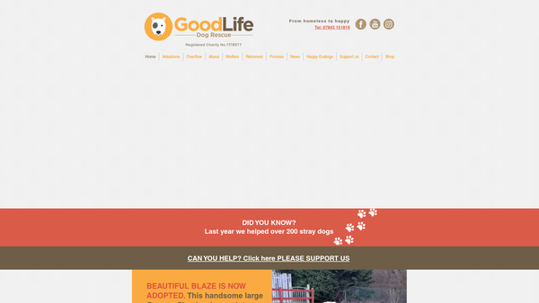 Screenshot of the Good Life Dog Rescue website