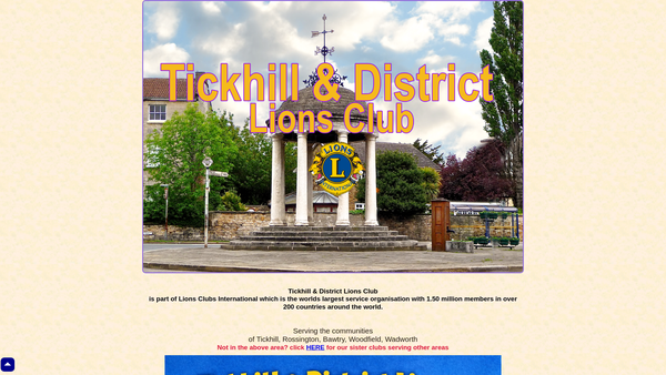 Screenshot of the Tickhill & District Lions Club (CIO) website