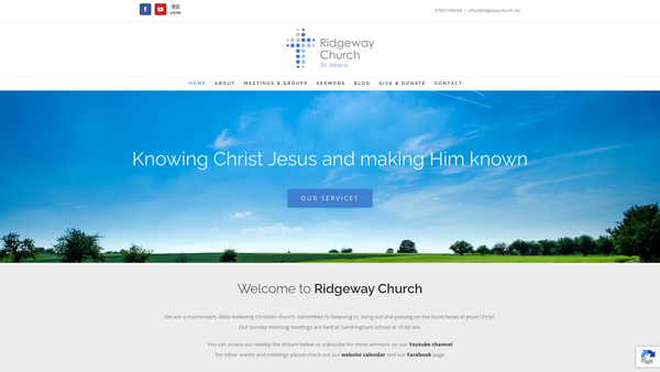 Screenshot of the Ridgeway Church St Albans website