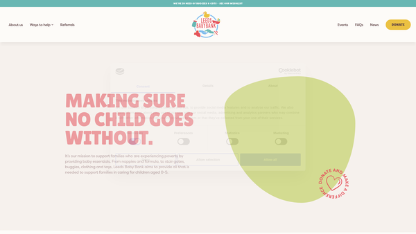 Screenshot of the Leeds Baby Bank website