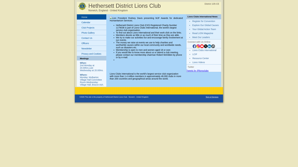 Screenshot of the Hethersett District Lions Club (CIO) website