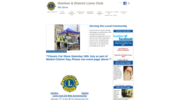 Screenshot of the Honiton And District Lions Club (CIO) website