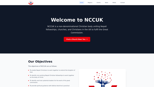 Screenshot of the Nepali Christian Churches UK (Nccuk) website