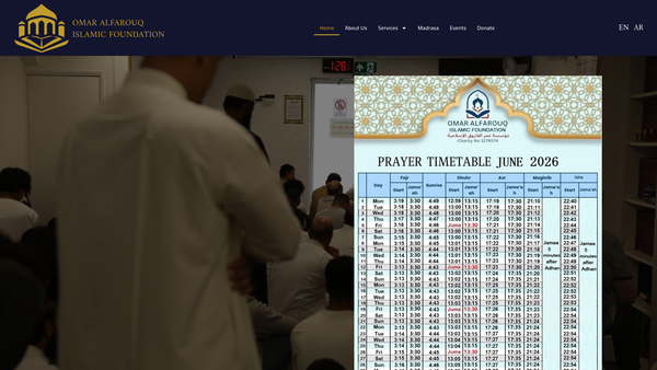 Screenshot of the Omar Al Farouq Islamic Foundation website