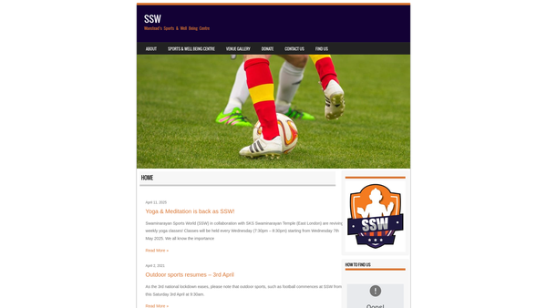 Screenshot of the Swaminarayan Sports World website