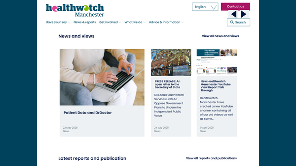 Screenshot of the Healthwatch Manchester website