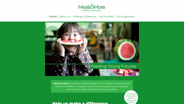 Screenshot of the Meals & More website