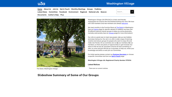 Screenshot of the Washington Village U3A website