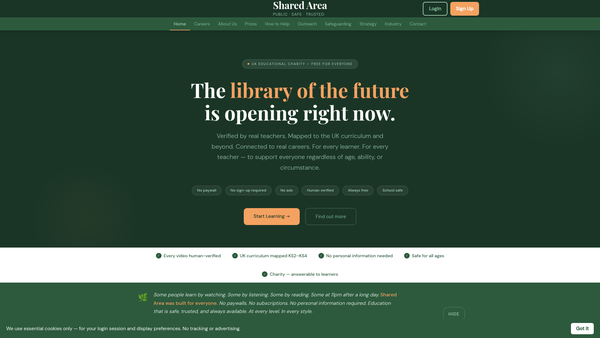Screenshot of the Shared Area website