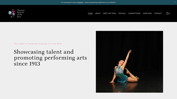 Screenshot of the Taunton Festival O F The Arts website