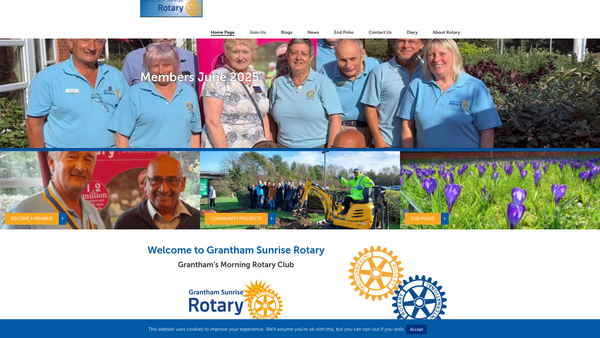 Screenshot of the Grantham Sunrise Rotary Charity Trust website