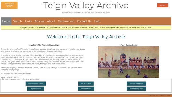 Screenshot of the Teign Valley Museum And Archive Trust website