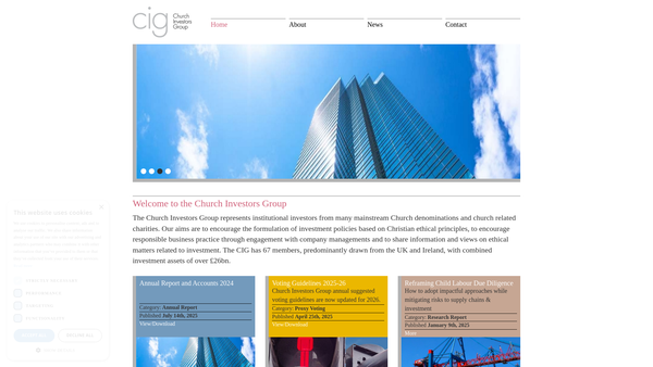 Screenshot of the Church Investors Group website