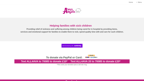 Screenshot of the Ava's Angels website