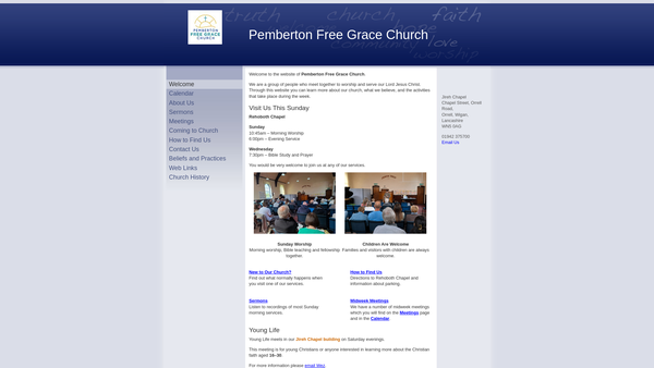 Screenshot of the Pemberton Free Grace Church website