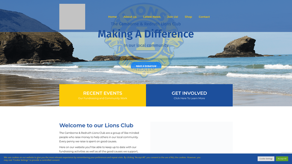 Screenshot of the Camborne Redruth Lions Club (CIO) website