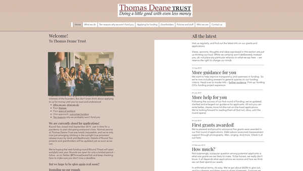 Screenshot of the Thomas Deane Trust website