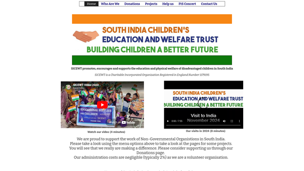 Screenshot of the South India Children's Education And Welfare Trust website