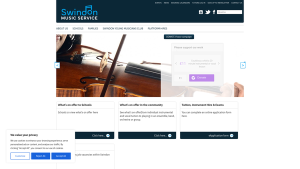 Screenshot of the Swindon Music Service website