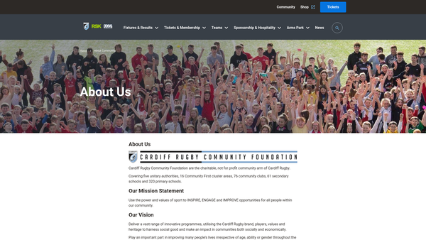 Screenshot of the The Cardiff Blues Community Foundation website
