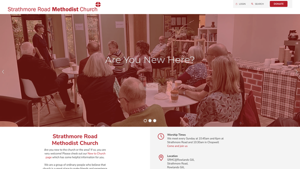 Screenshot of the Strathmore Road Methodist Church, Rowlands Gill website