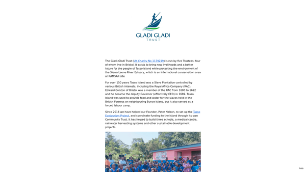 Screenshot of the The Gladi-Gladi Trust website