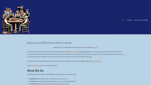 Screenshot of the Whitchurch Men In Sheds (Shropshire)cio website