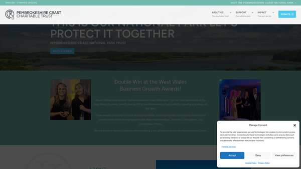 Screenshot of the Pembrokeshire Coast National Park Trust website