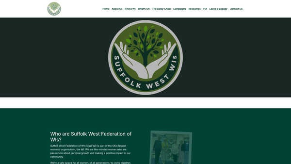 Screenshot of the Suffolk West Federation Of Women's Institutes (Charitable Incorporated Organisation) website