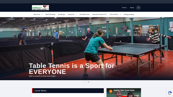 Screenshot of the Keighley Table Tennis Centre CIO website