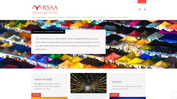Screenshot of the The Royal Society For Asian Affairs website