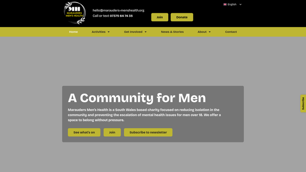 Screenshot of the Marauders Men's Health website