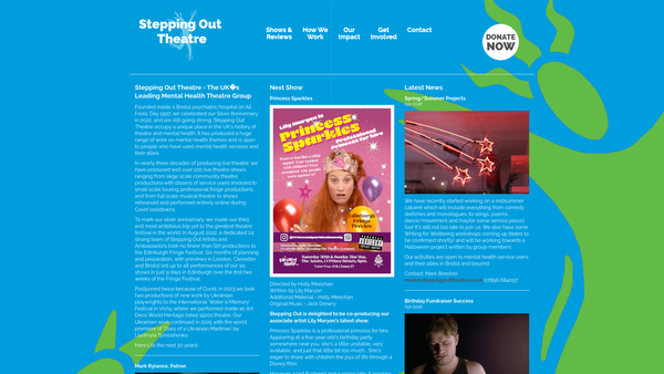 Screenshot of the Stepping Out Theatre website