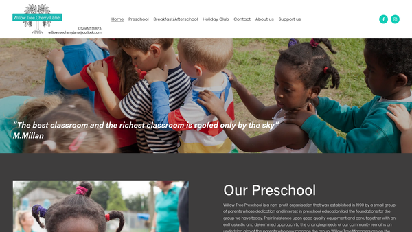 Screenshot of the Willow Tree Preschool website