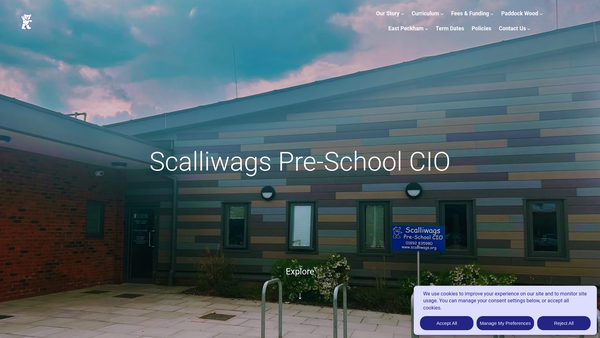 Screenshot of the Scalliwags Pre-School website