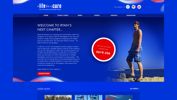 Screenshot of the A Life For A Cure – Ryan Bresnahan’s Meningitis Appeal website