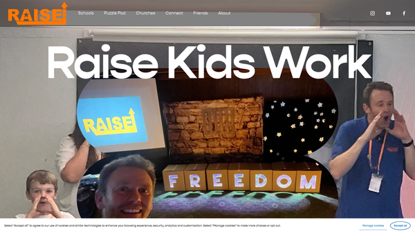 Screenshot of the Raise Kids Work website