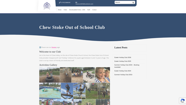 Screenshot of the Chew Stoke Out Of School Club website