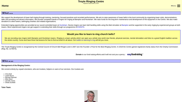 Screenshot of the The Troyte Ringing Centre website