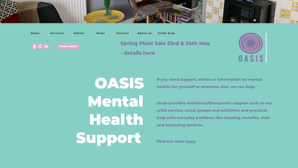 Screenshot of the Oasis Mental Health Support website