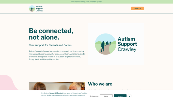 Screenshot of the Autism Support Crawley website