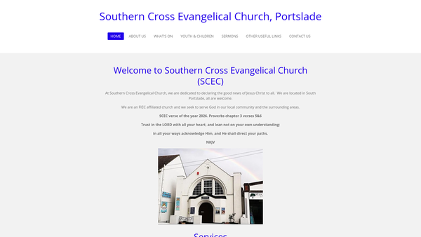 Screenshot of the Southern Cross Evangelical Church website